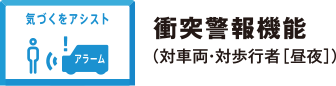 衝突警報機能（対車両・対歩行者［昼夜］）